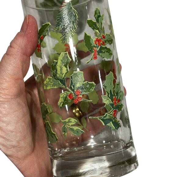 Vintage Libbey glass Christmas water highball glasses green & red holly set of 4 - Picture 3 of 9